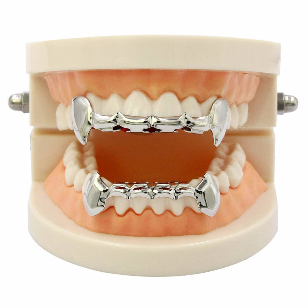 Gold Silver Rose Gunmetal Fang Slim Grillz Top Bottom Set