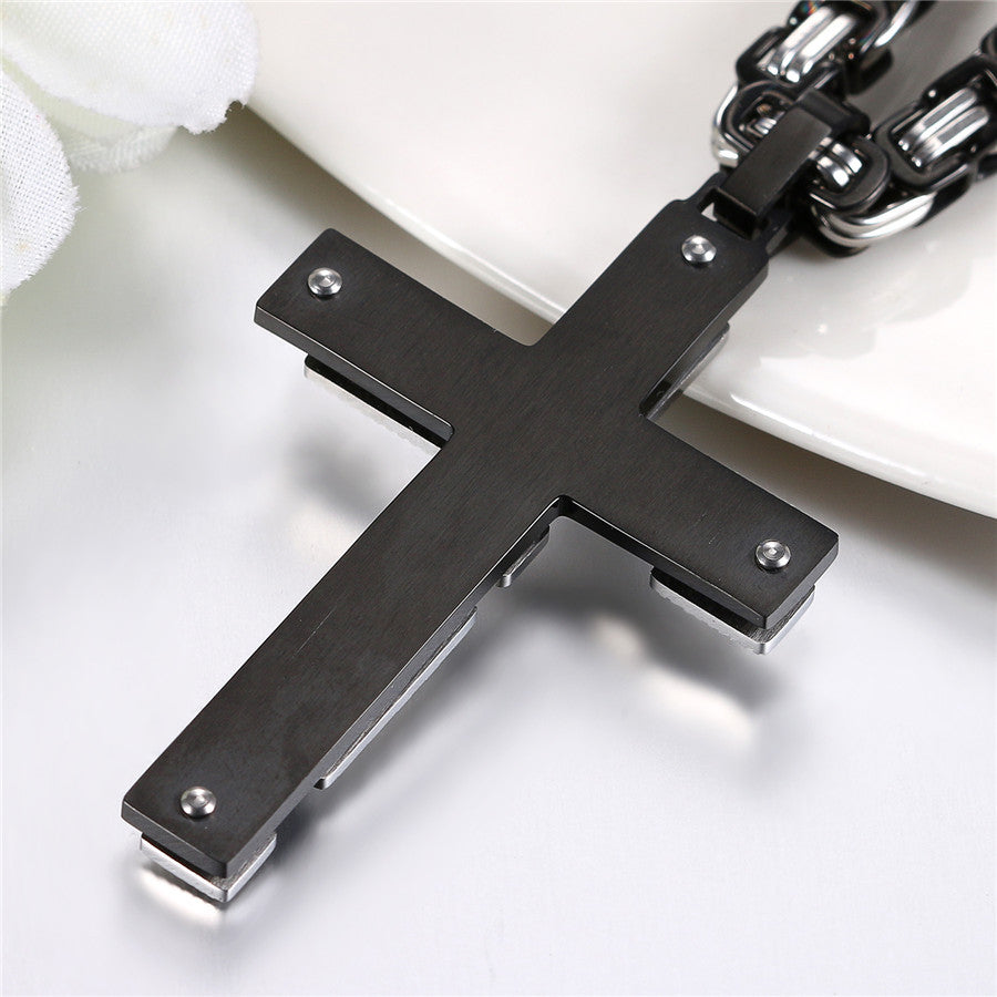 No Fade Black Gold Silver Stainless Steel Hip Hop Cross Pendant Chain Necklace