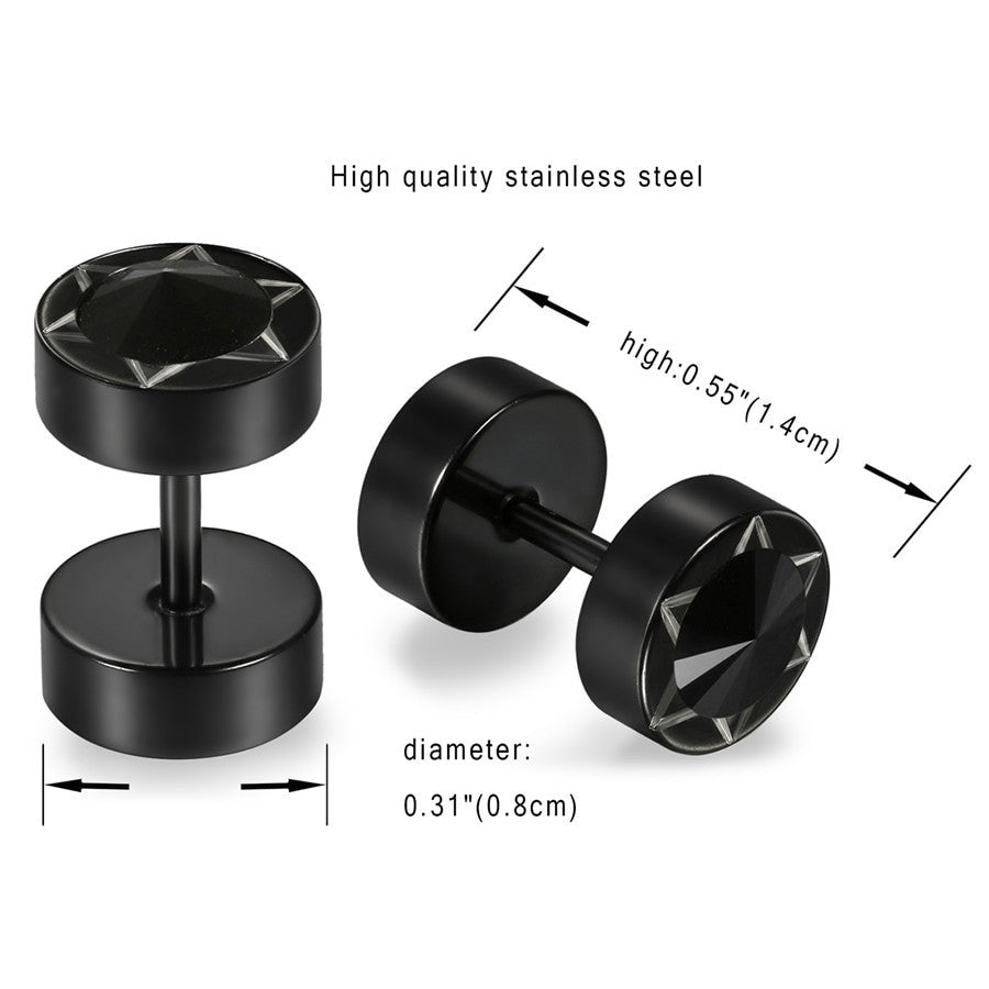 Mens Bling Bling Black CZ Black Out Stainless Steel Screw Back Earrings
