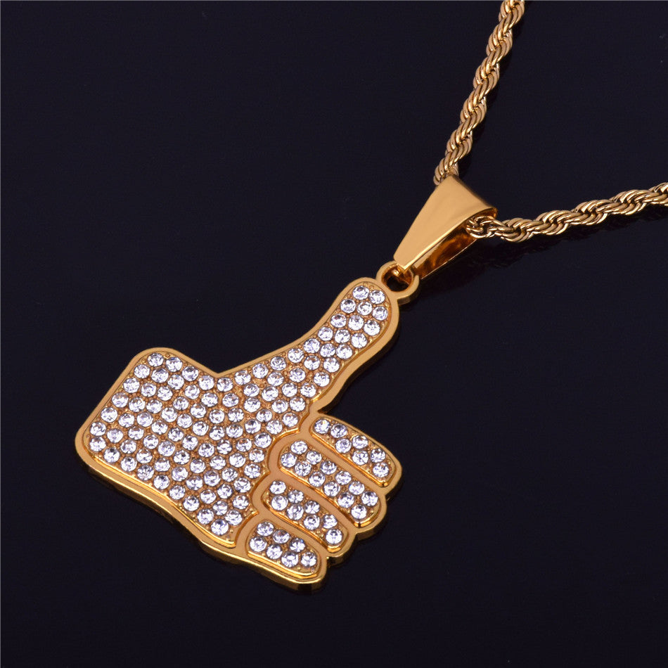 Thumbs Up | AAA Simulate Diamond Stone 14k Gold Hip Hop Pendant Chain