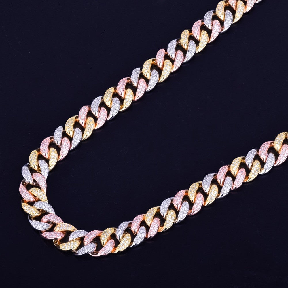 Rose Gold Silver 24k 12mm Mixed Color Cuban Link Hip Hop Chain Necklace