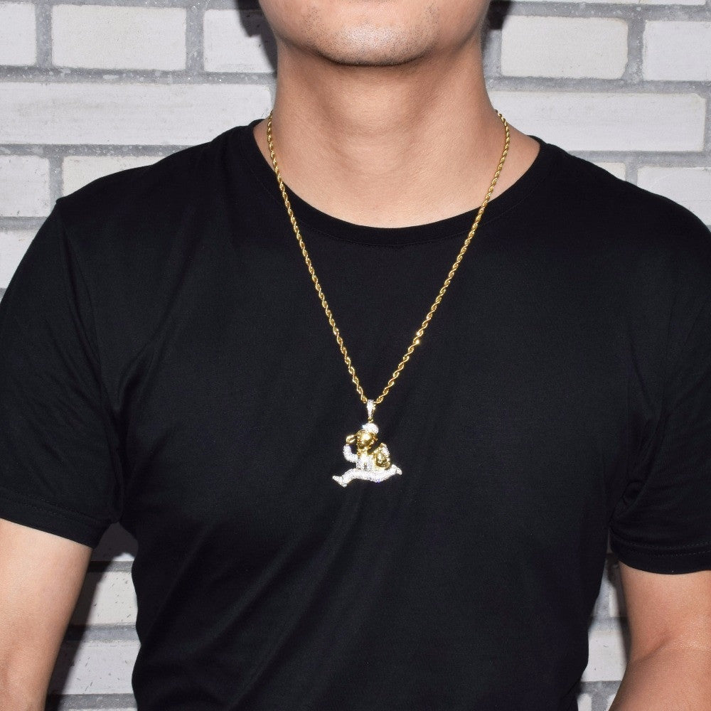 18k Gold Monopoly Money Bags Cuban Link Hip Hop Pendant Chain Necklace