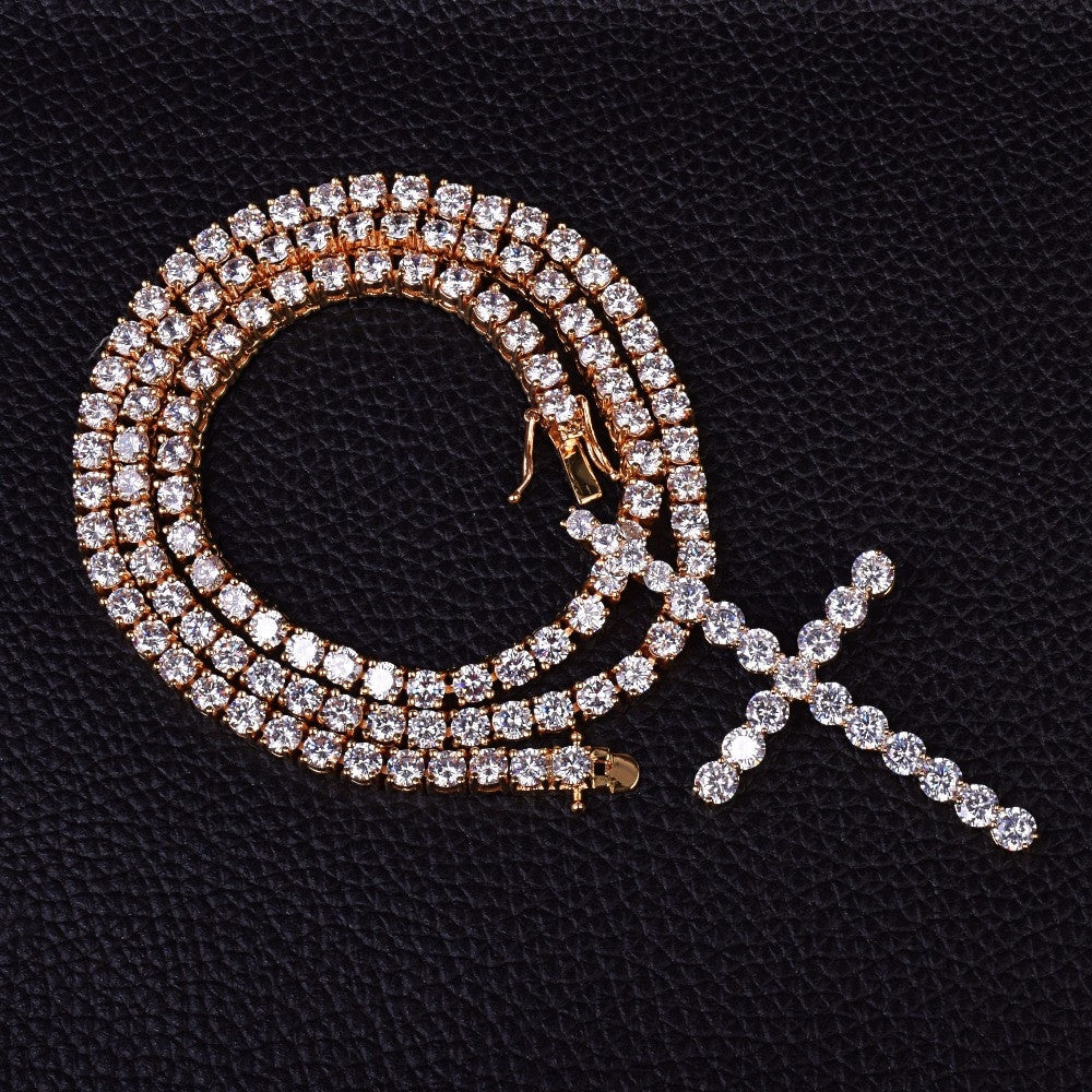 18k Gold All Iced Classic Cross Penant