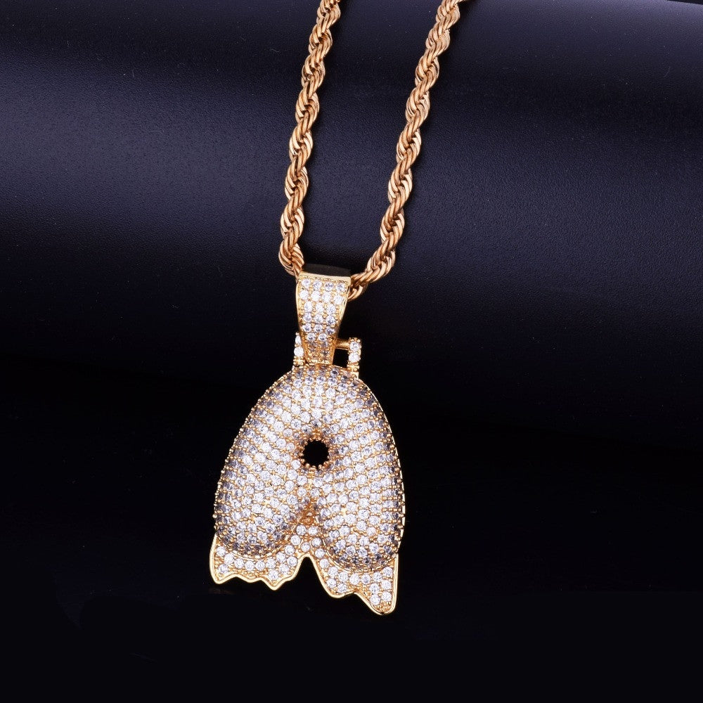 Iced Bling Custom Name White Drip Bubble Letters Initial Chain Pendant Necklace