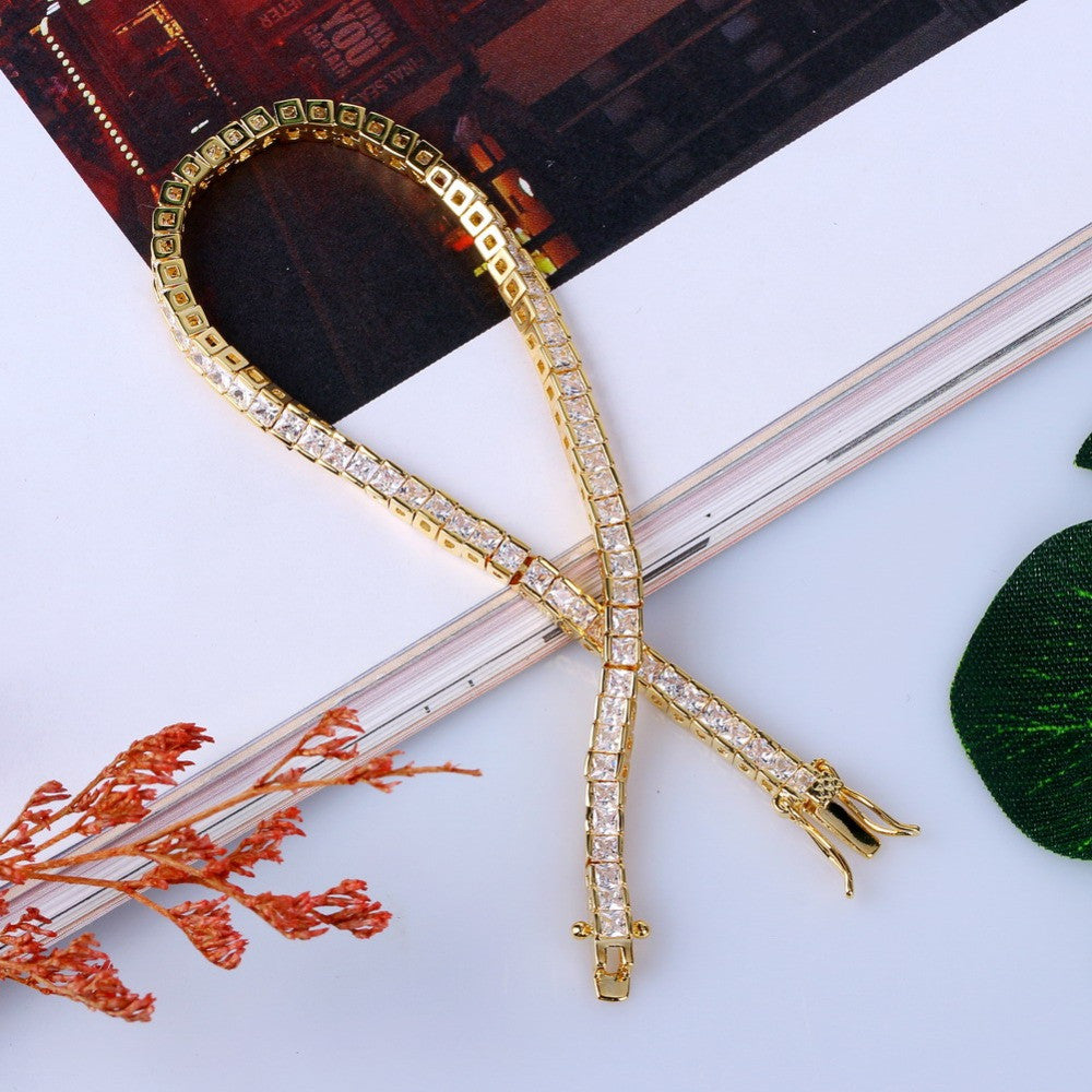 Princess Cut AAA 4mm Flooded Ice 14k Gold .925 Silver Bling Square Tennis Bracelet