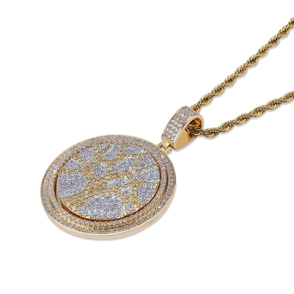 Flooded Ice Tree of Life Rotating Center Piece Hip Hop Pendant Bling Chain Necklace