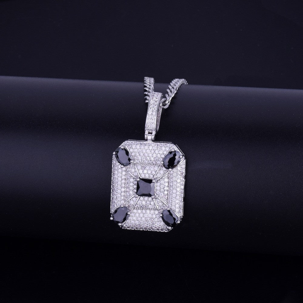 Black Solitaire Big Boy Square Center Stone Unique Designer Hip Hop Pendant Chain Necklace