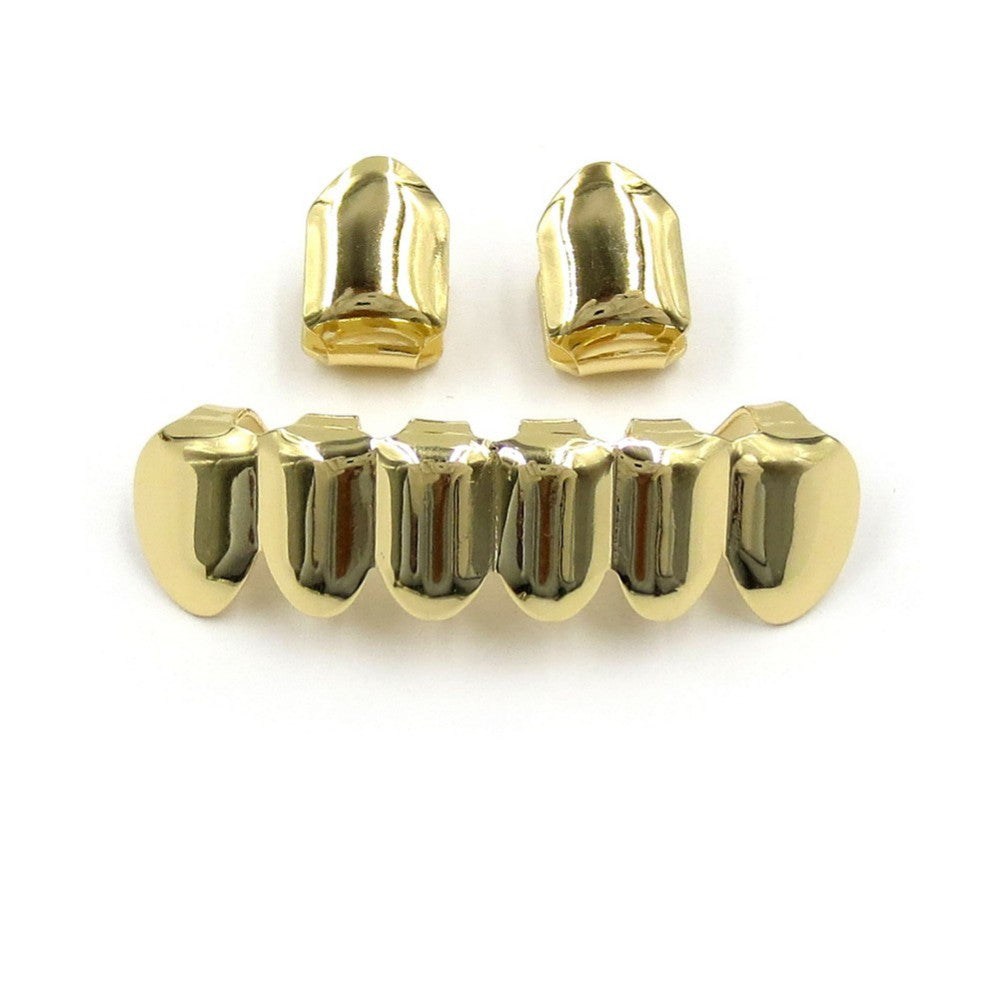 New Custom Fit Hip Hop Rose Gold Black Silver Mouth Grillz 2 pcs Single Top 6 teeth Bottom Set
