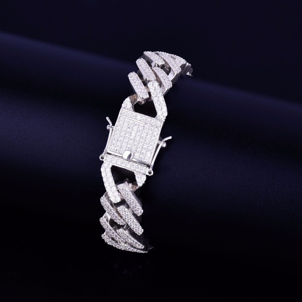 Micro Pave 14mm Square Link Miami Cuban Bracelet 14k Gold Silver