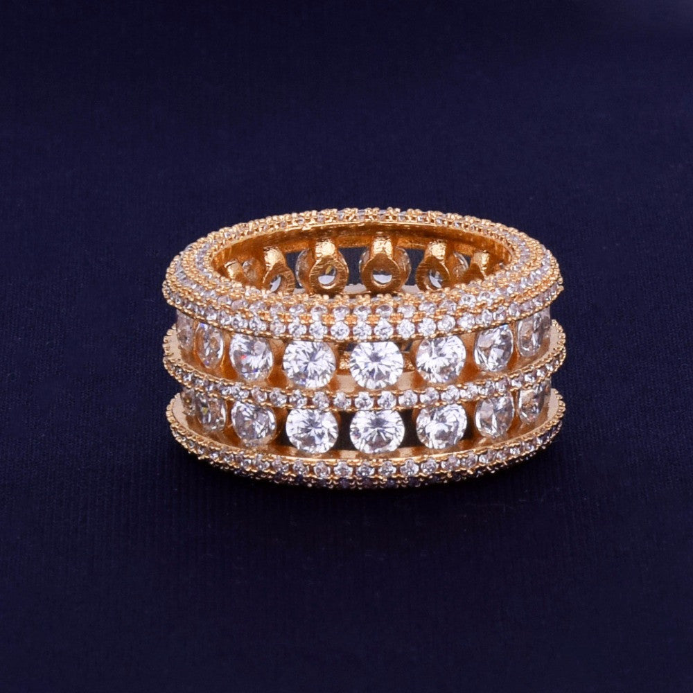 The Ultra Baller | 7 Row Solitaire Hip Hop 18k Gold 925 Silver Prong Set Stone Ring