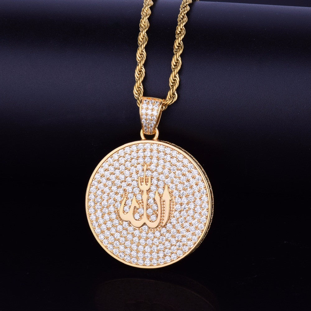 Mens 24k Gold .925 Silver AAA Micro Pave Flooded Ice Allah Hip Hop Chain Pendant