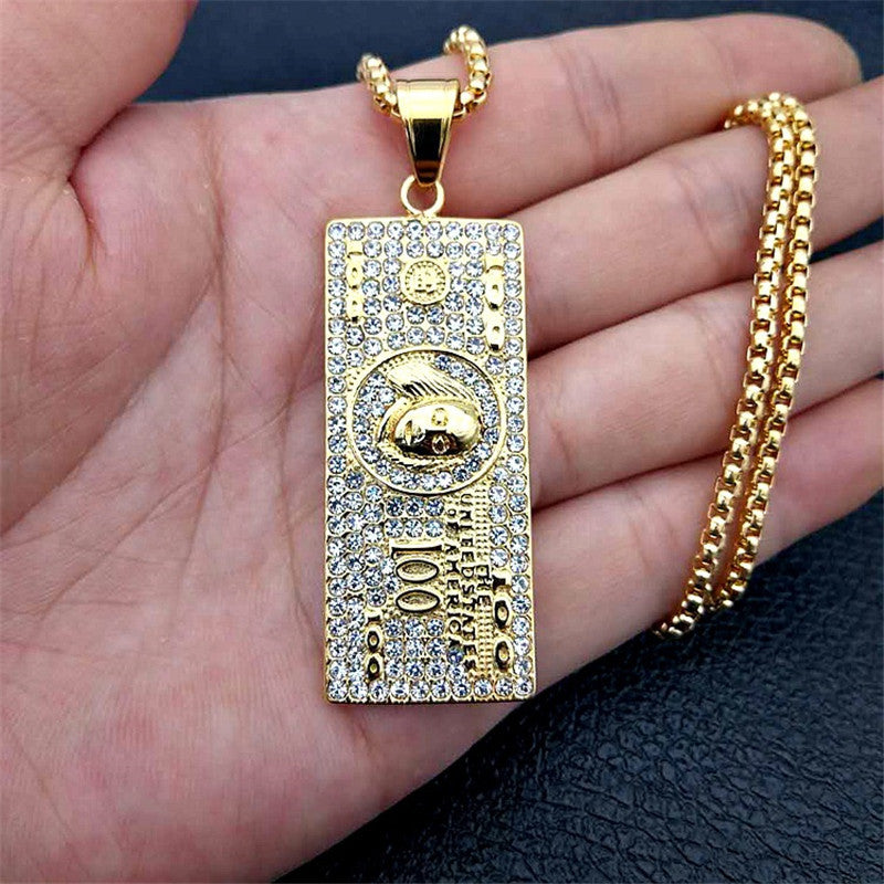 Laughing To The Bank | Flooded Ice Stainless Steel 100 Dollars Money Chain Pendant