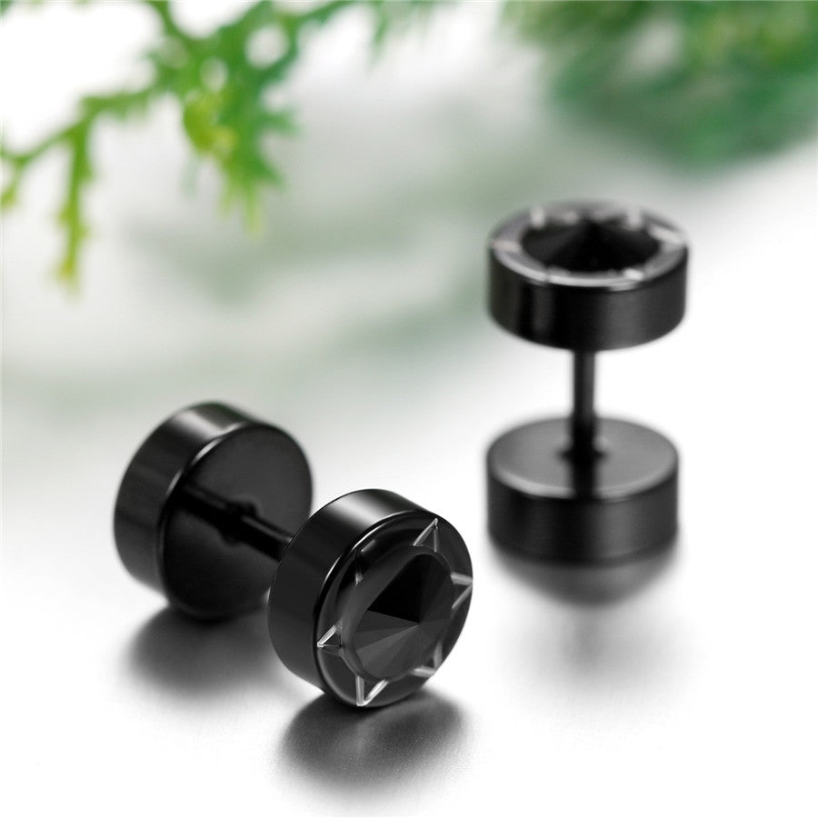 Mens Bling Bling Black CZ Black Out Stainless Steel Screw Back Earrings