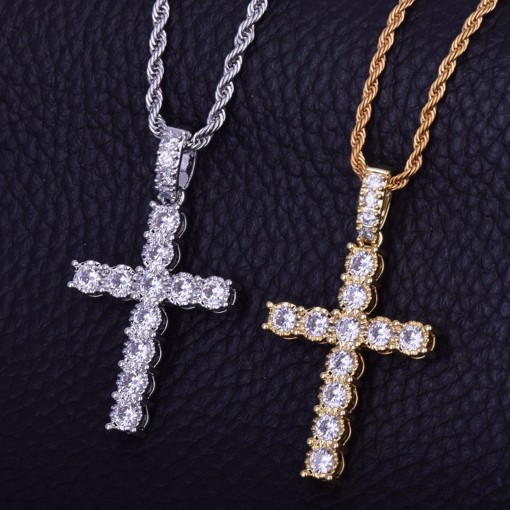 The Classic | 22k Gold 925 Silver 4 Prong Set Flooded Ice Hip Hop Cross Pendant