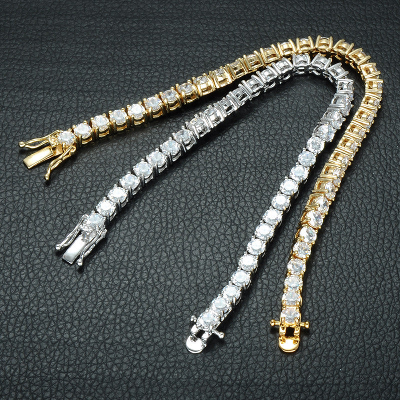 Mens Hip Hop Simulated Diamond 1 Row Tennis Chain Bracelet 14k Gold Silver