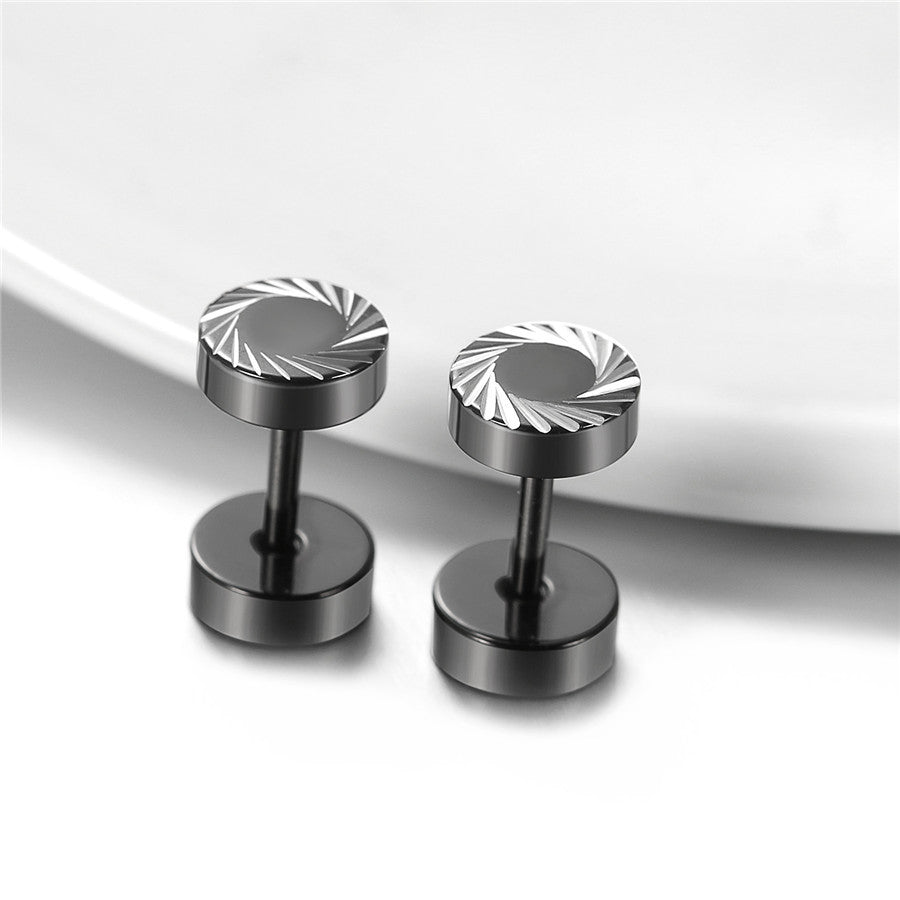 Mens Black Barbell Screw Back Stainless Steel Street Wear Earrings