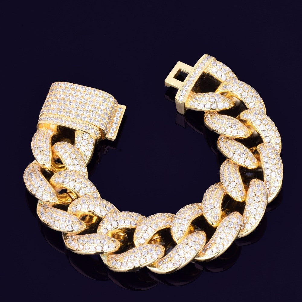 24k Rose Gold .925 Silver 23mm AAA Simulate Diamond Miami Cuban Link Micro Pave Hip Hop Bracelet