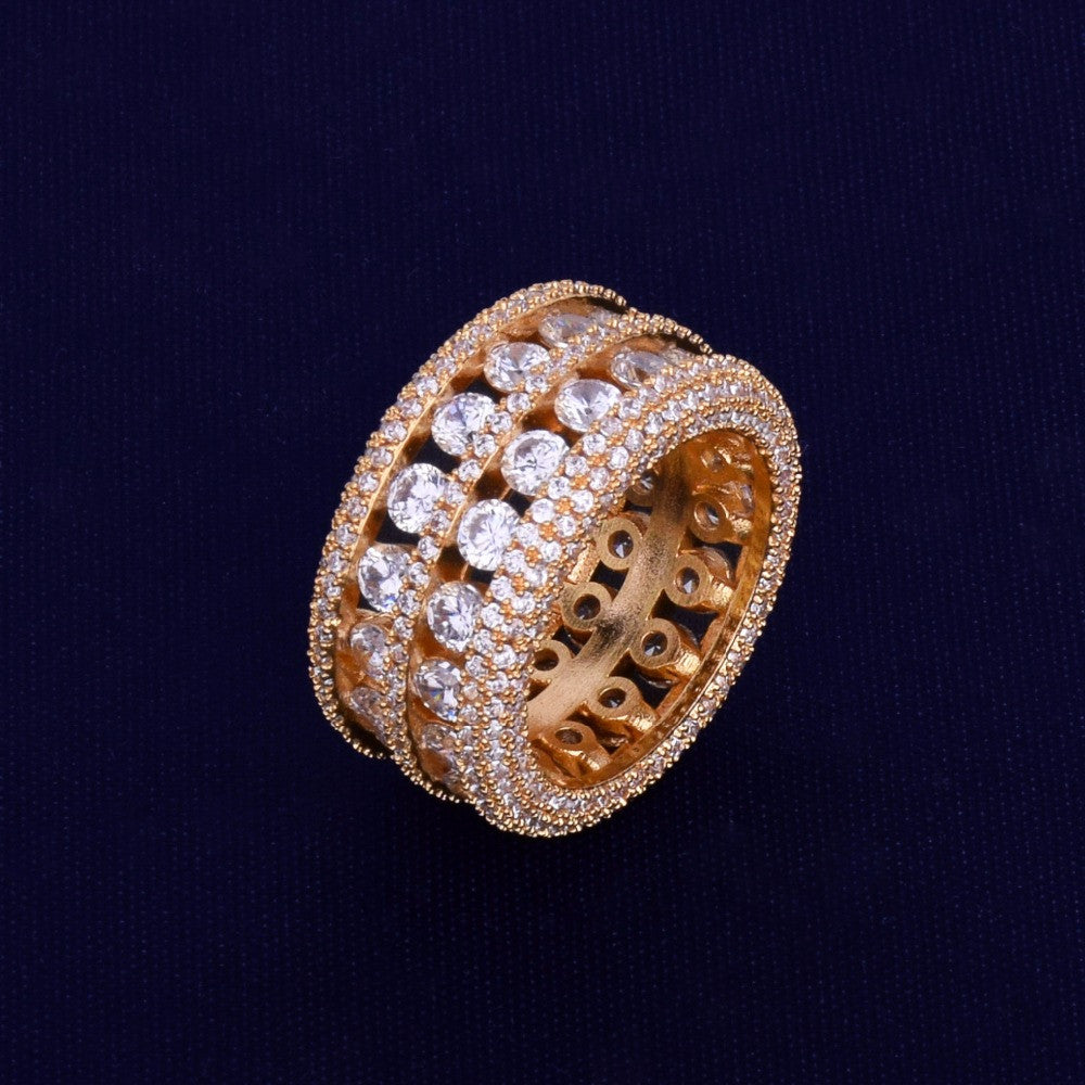The Ultra Baller | 7 Row Solitaire Hip Hop 18k Gold 925 Silver Prong Set Stone Ring
