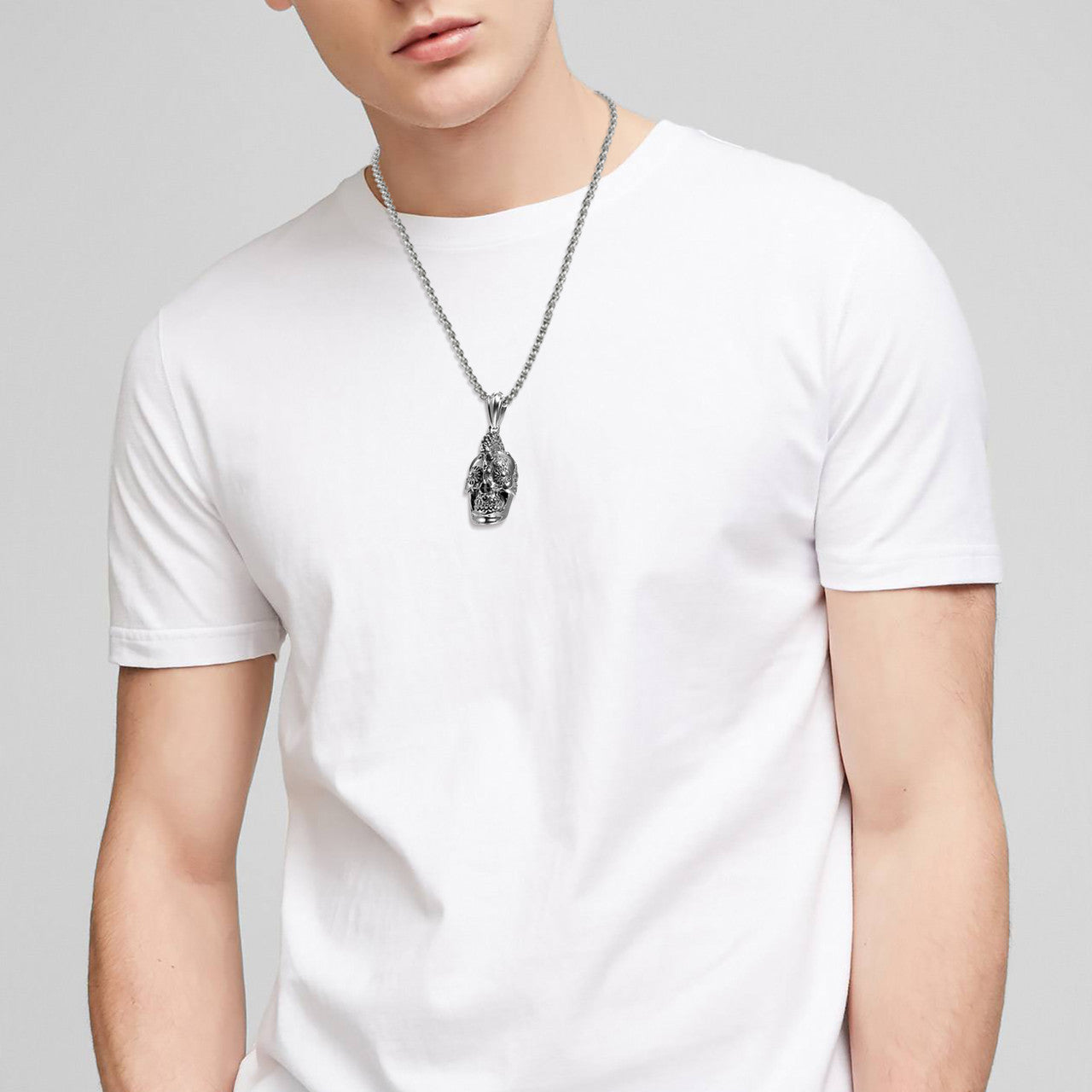 Mens No Fade Stainless Steel Dragon Skull Heat All Seeing Eye Pendant Chain Necklaces