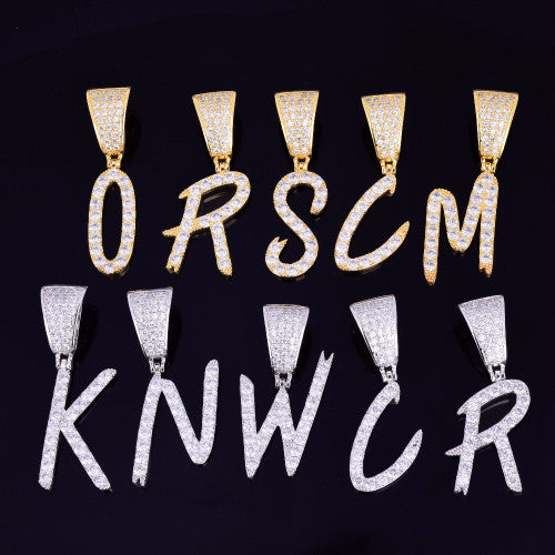 Fine Print | Iced VVS Diamond CZ Initial Letter Cluster Stone Pendants