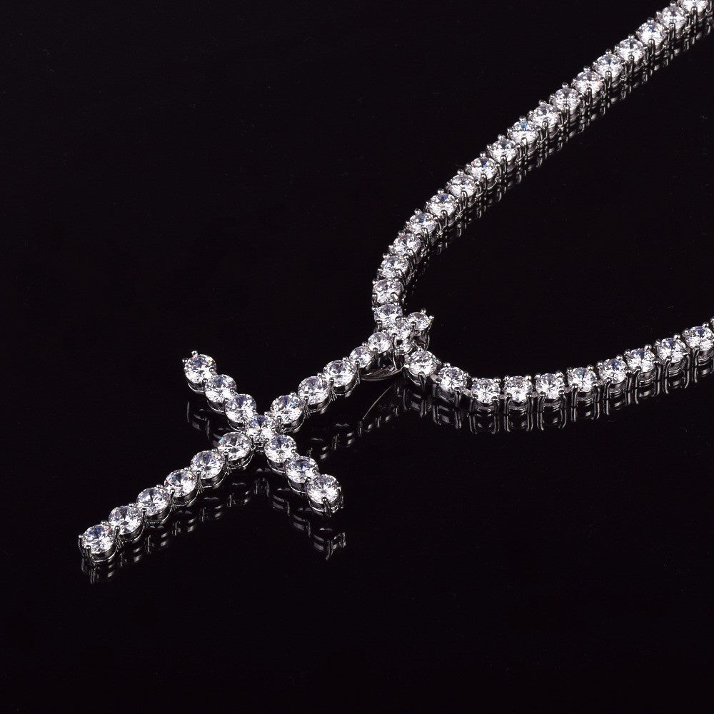 .925 Silver Classic All Iced Hip Hop Cross Chain Necklace