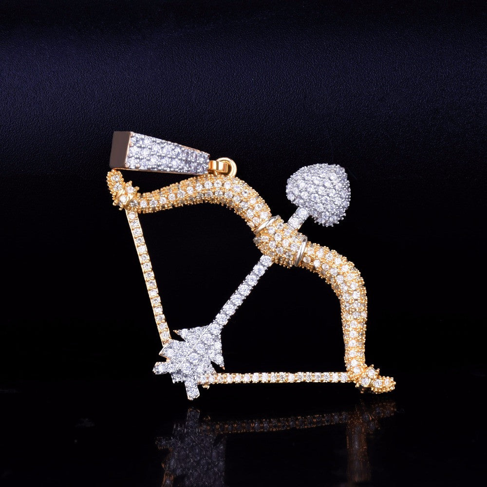 Cupids Love Bow 18k Gold AAA True Micro Pave Hip Hop Pendant Chain Necklace