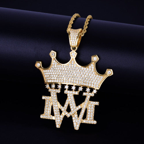 AAA True Micro Pave Stone 18k Gold .925 Silver Rose Gold MW Hip Hop Initial Pendant Chain Necklace