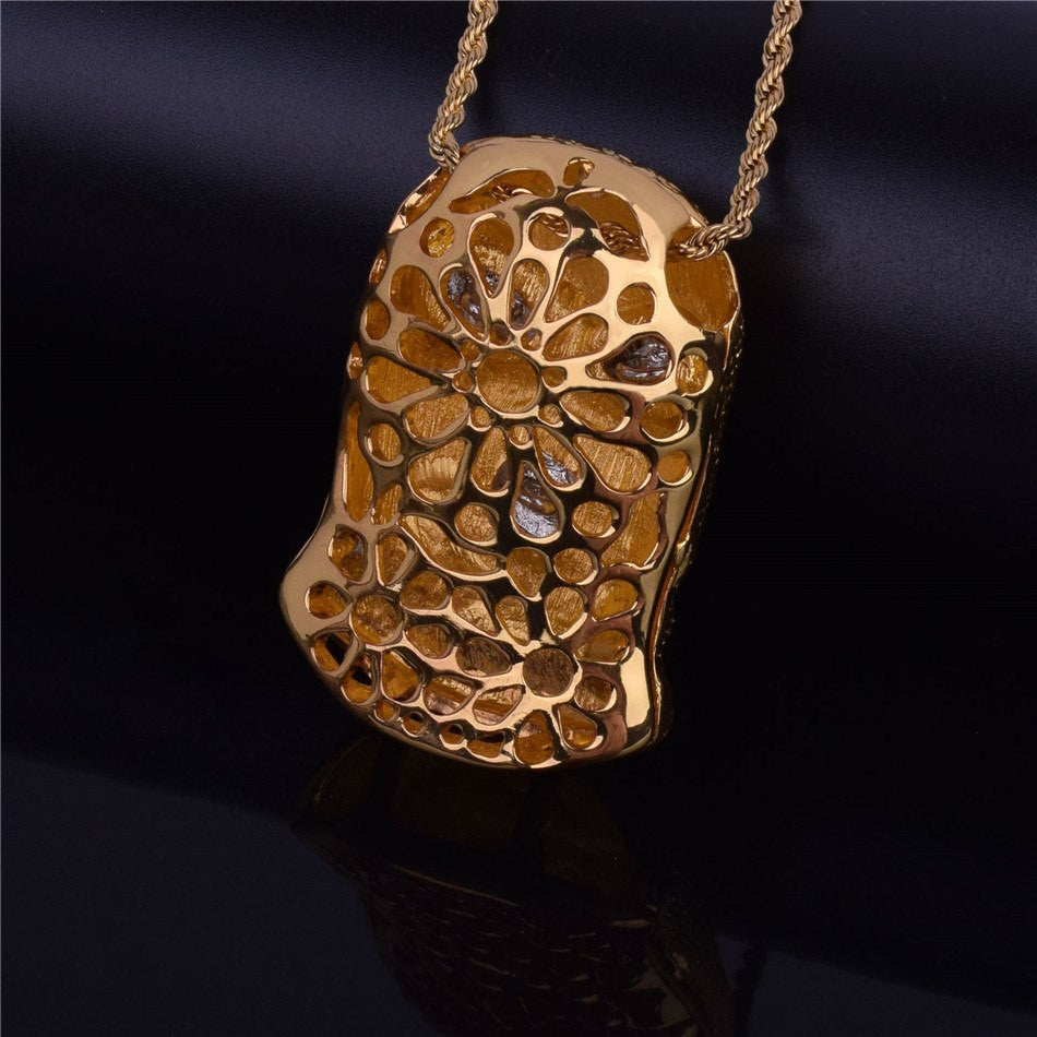 Micro Pave 14k Gold Silver Masked Goon Pendant Chain Necklace