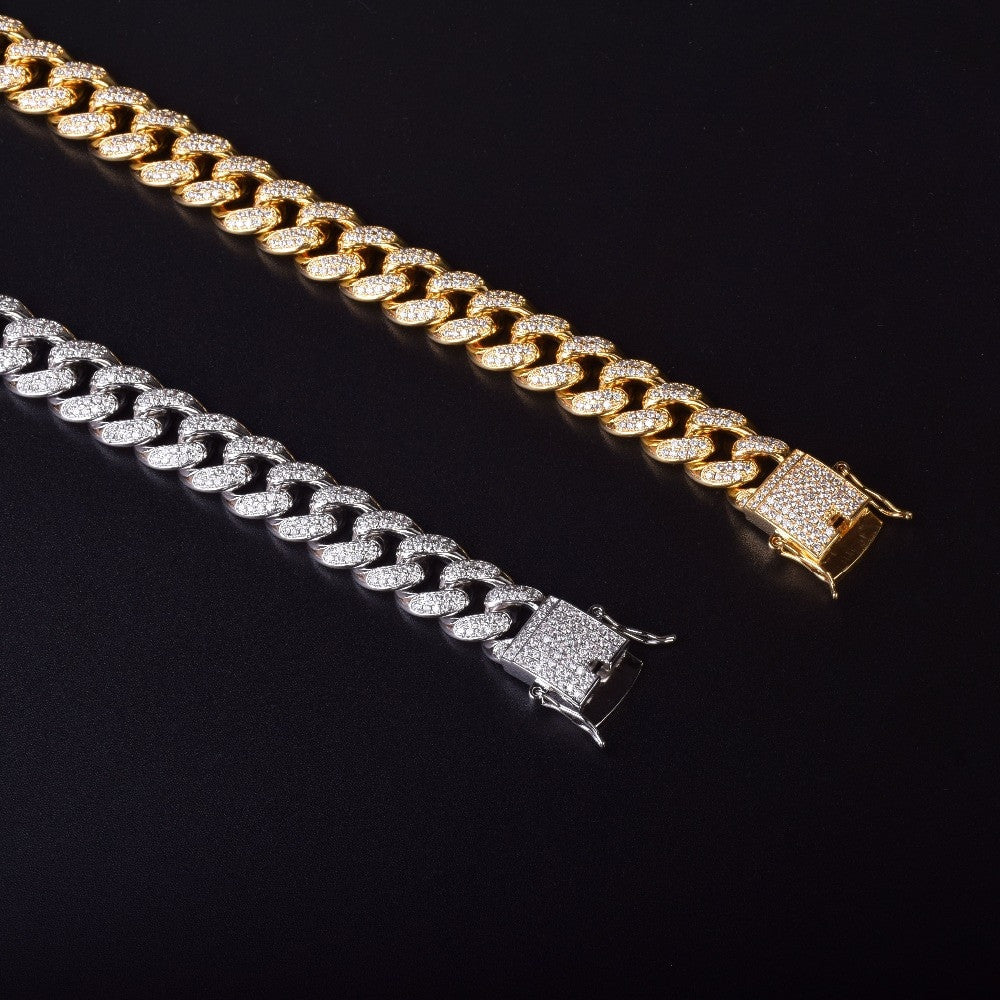 12mm AAA True Micro Pave Cuban Link Box Lock Chain Necklace