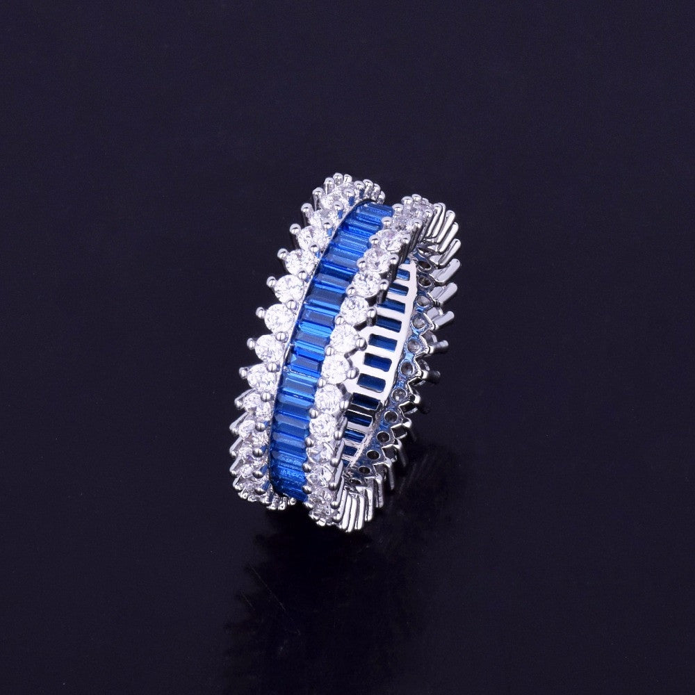 Blue Handset Baguette Stone .925 Silver Exclusive Hip Hop Rings