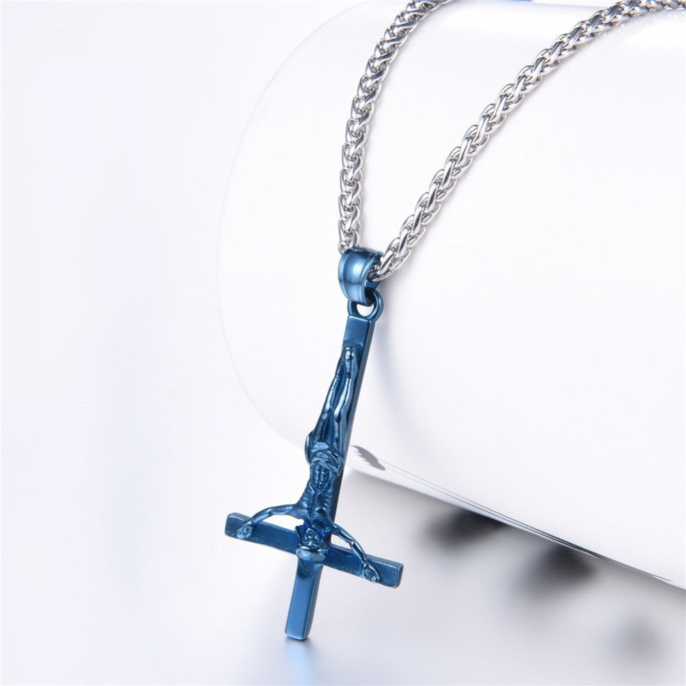 Inverted Upside Down Peter Cross Stainless Steel No Fade Bling Pendant Chain Necklace