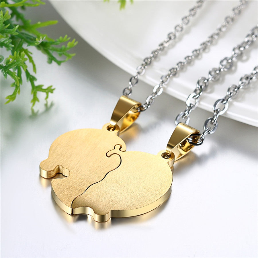 2 Piece Tree Of Life Heart  Couples Love No Fade Bling Stainless Steel Pendant Chain Necklace