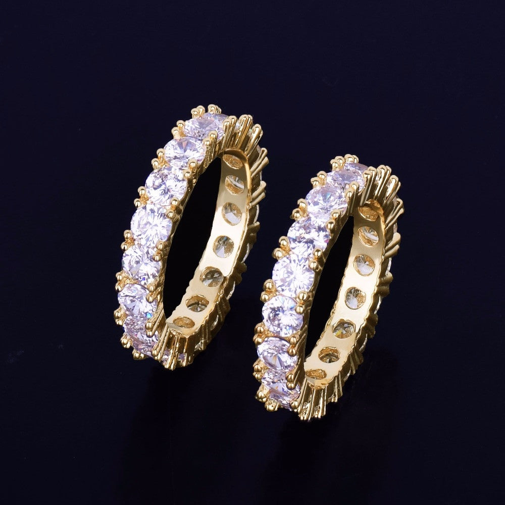 Men's 4MM 1 Row Solitaire Tennis 18k Gold 925 Silver AAA Studded Flooded Ice Ring