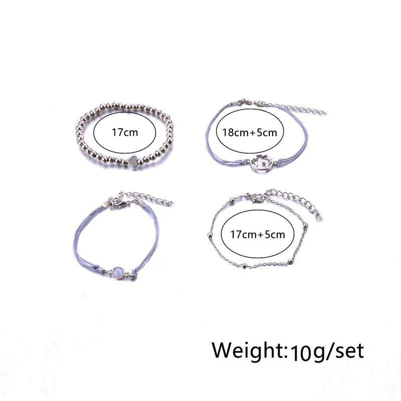 Ladies 4 Piece World Traveler Heart Bead Silver Layered Bracelet Set