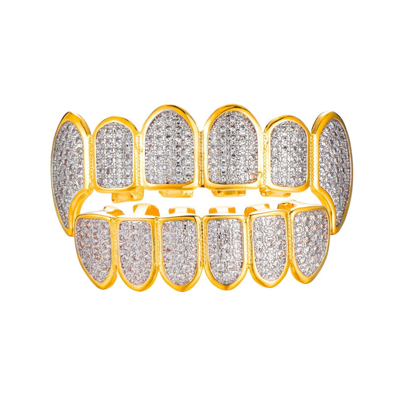 Original Ice Fang | Flooded Ice  Gold Silver Micro Pave Teeth Grillz Top Bottom Set