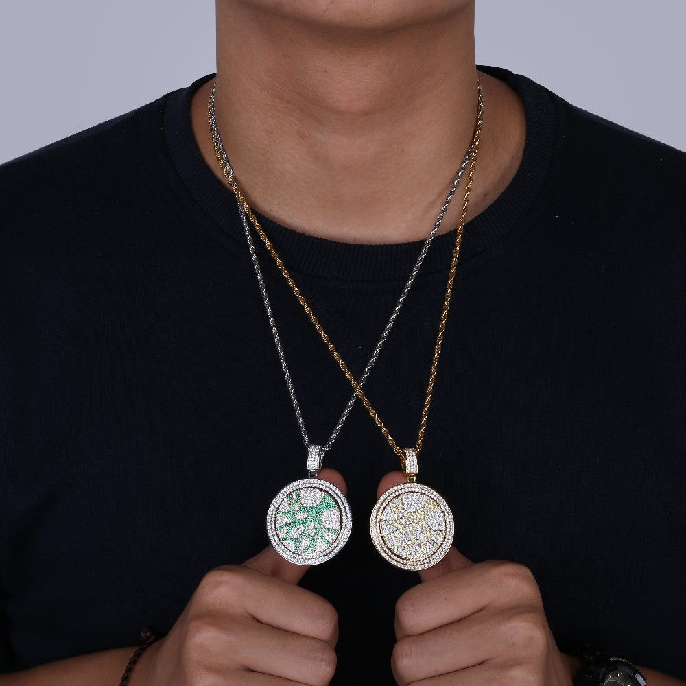 Flooded Ice Tree of Life Rotating Center Piece Hip Hop Pendant Bling Chain Necklace