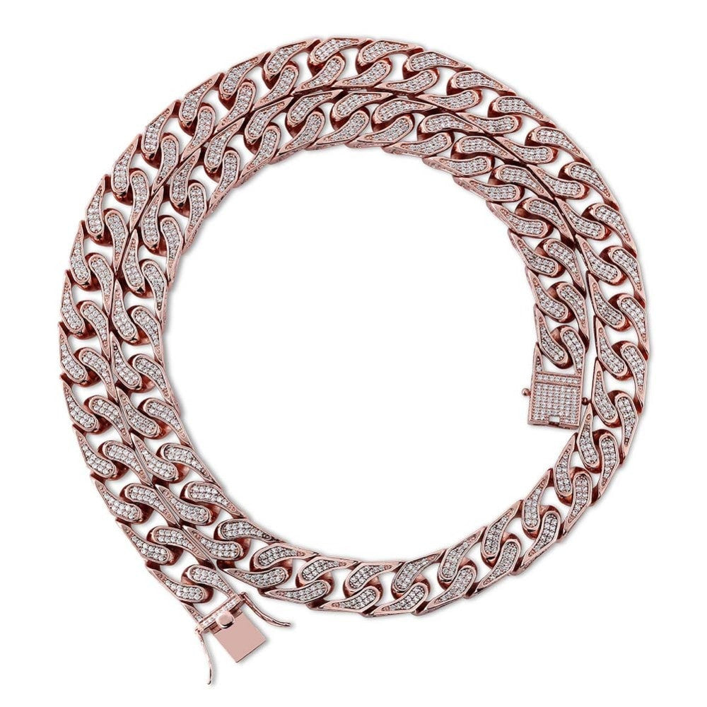 16mm Custom Heavy Full AAA Micro Pave Flooded Ice Thick Chopper Cuban Link Chain