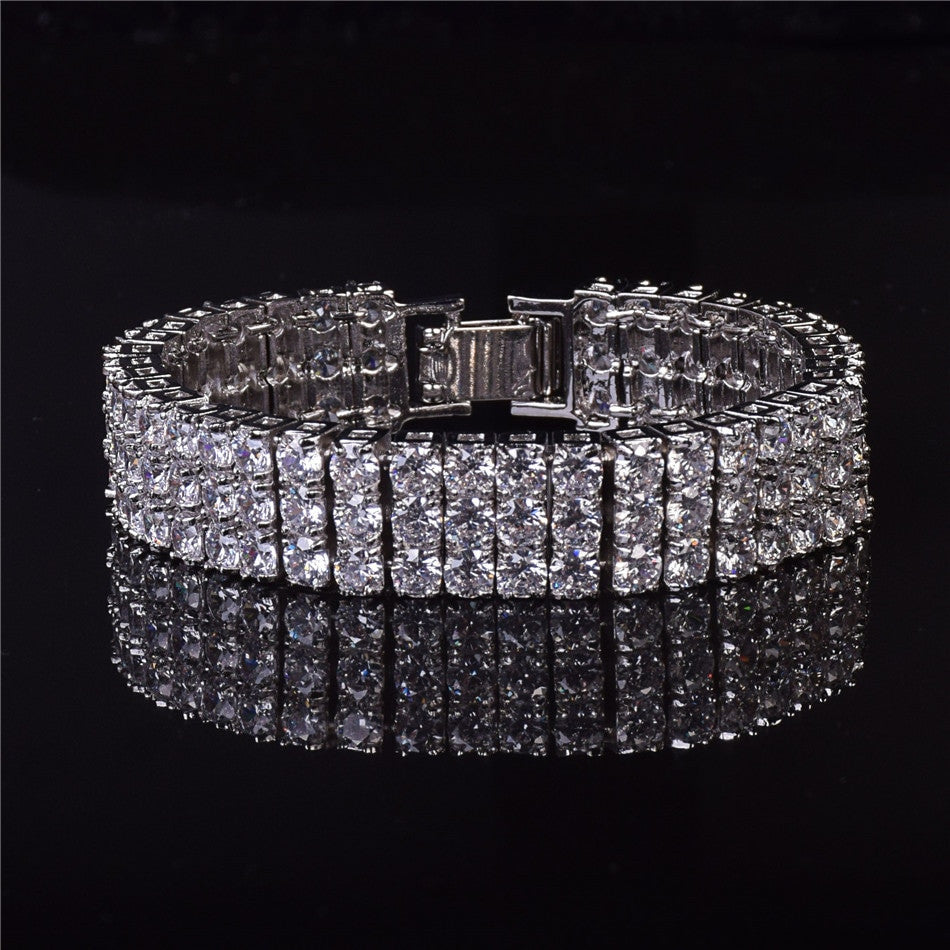 Silver 3 Row Diamond Cz Pharaoh Bling Bracelet 