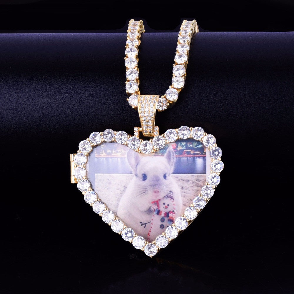 Magic Moments | Heart Shaped Photo Picture Iced Blinged Out Memories Pendant