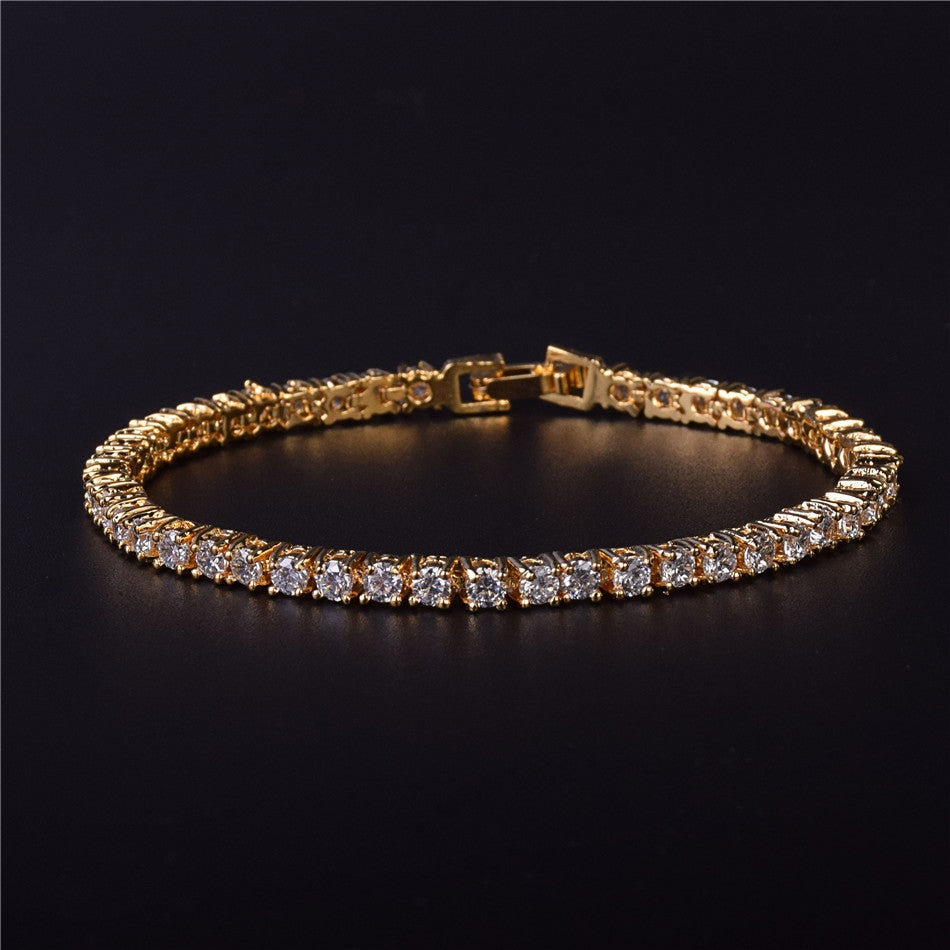 24k Iced Simulate Diamond Rose Gold Silver Tennis Chain Hip Hop Bracelet