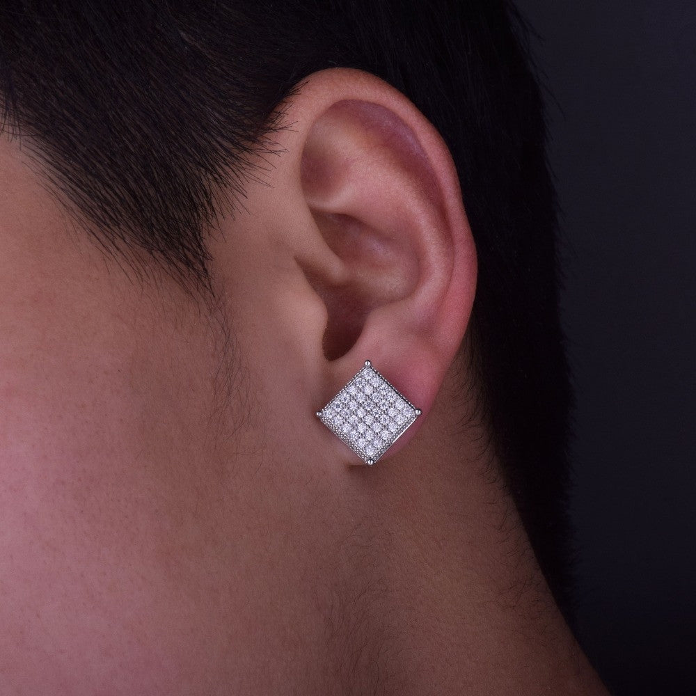 Iced Pillars | Mens VVS Diamond CZ Hip Hop 12mm Earrings 18k Gold Silver