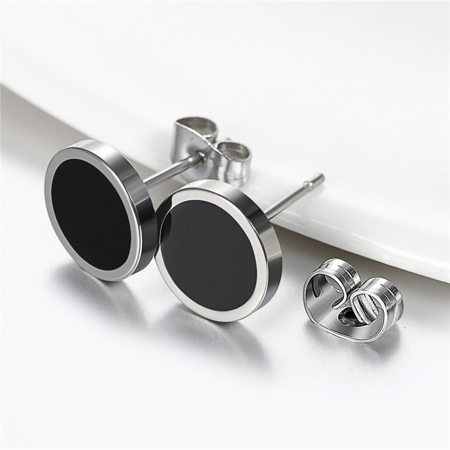 6mm - 12mm Stainless Steel Black Hole Oil Drip Round Shaped Butterfly Clasp Earrings