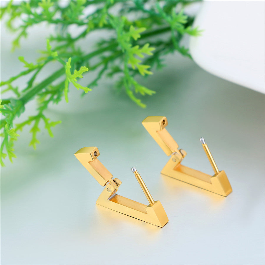 14k Gold Silver Black Triangle Pyramid Huggie Style Stainless Steel Earrings