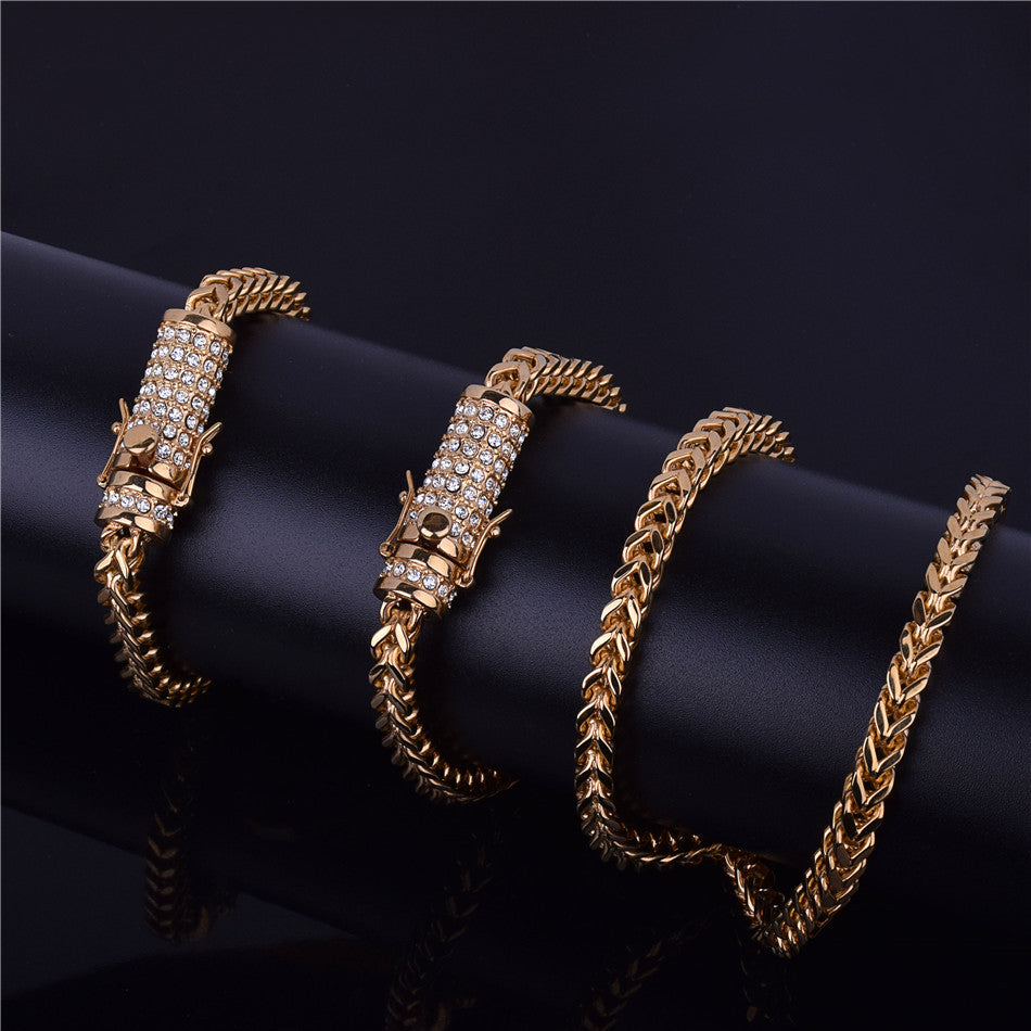 Mens 18k Gold .925 Silver Stainless Steel Flooded Ice Franco Cuban Link Chain