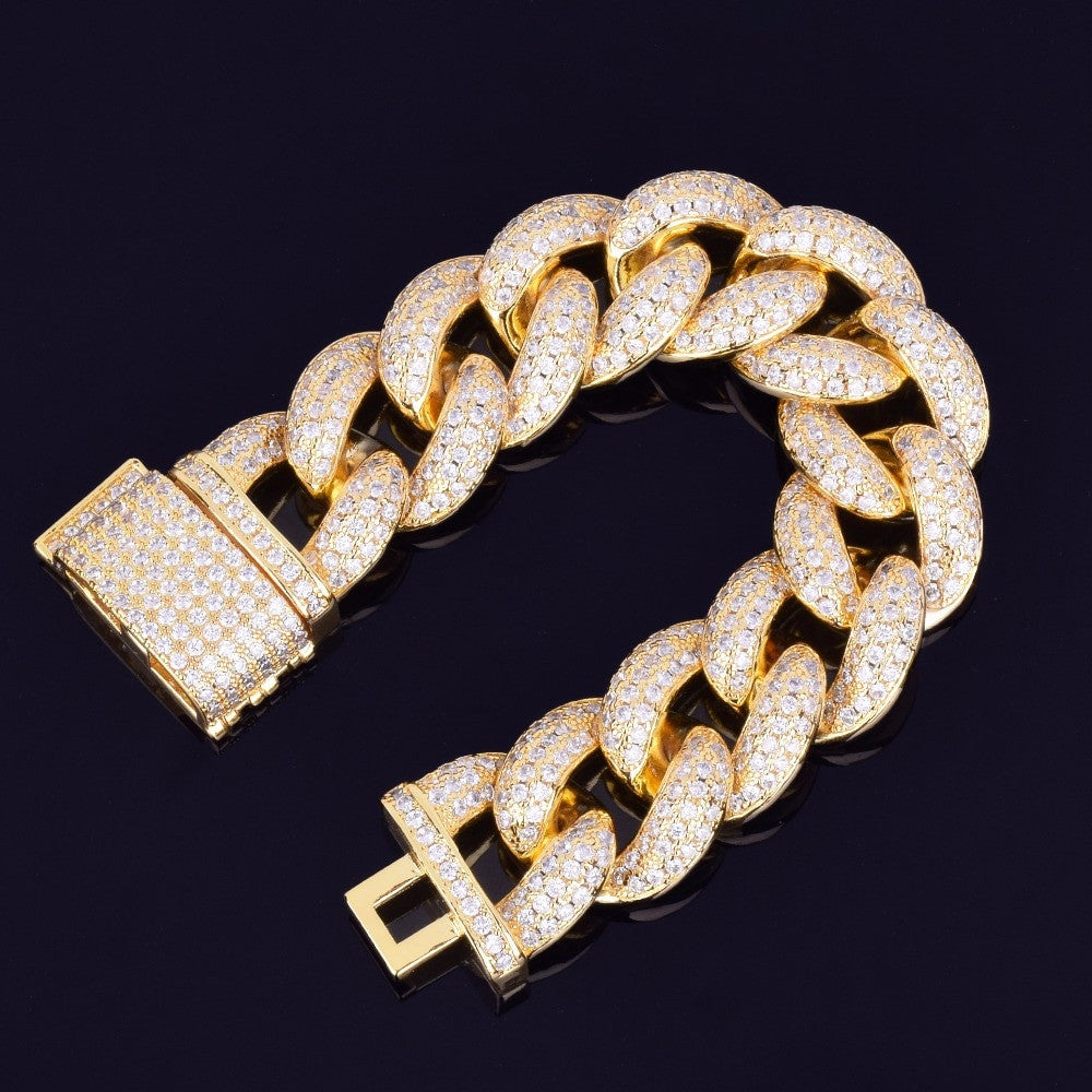 24k Rose Gold .925 Silver 23mm AAA Simulate Diamond Miami Cuban Link Micro Pave Hip Hop Bracelet