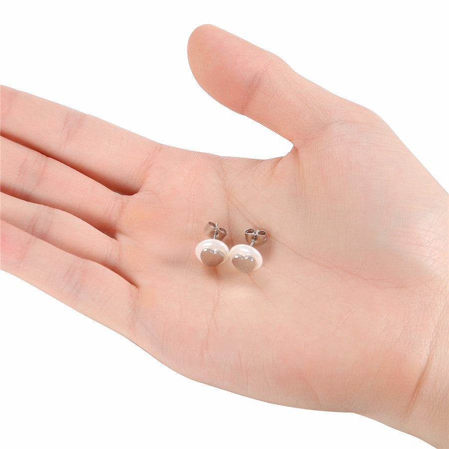 Ladies Simulated Pearl Heart Cross Life Tree Infinity Stud Stainless Steel Earrings