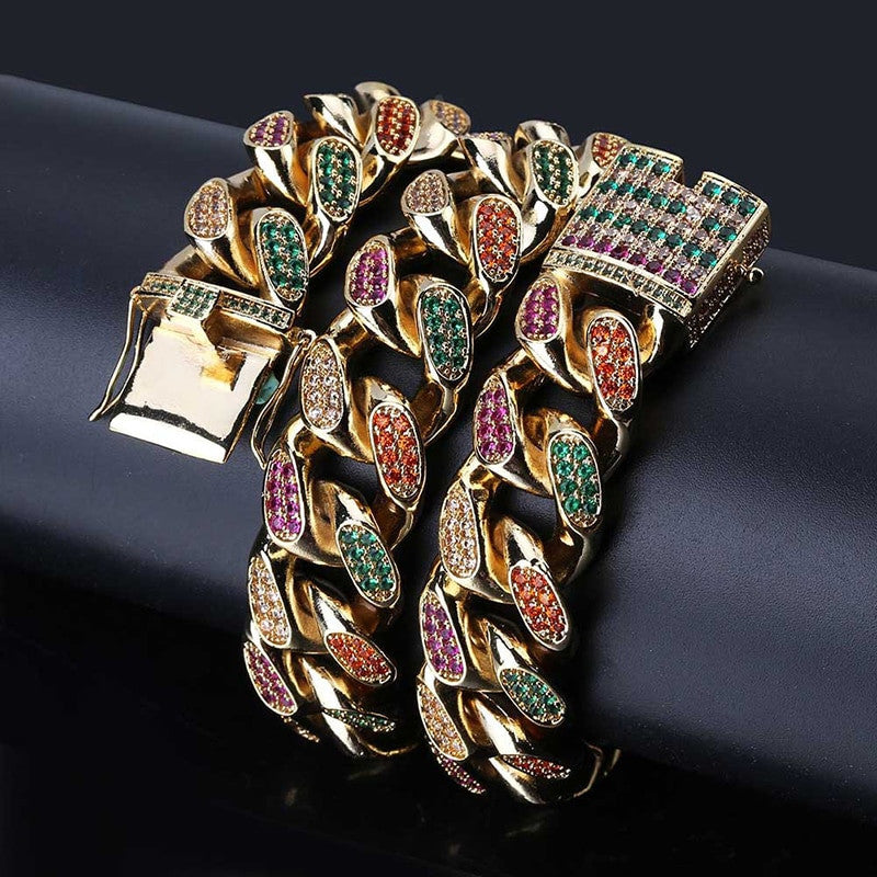 18mm Big Wide 4 Colors AAA Micro Pave 14k Gold .925 Silver Miami Cuban Link Chain Necklace