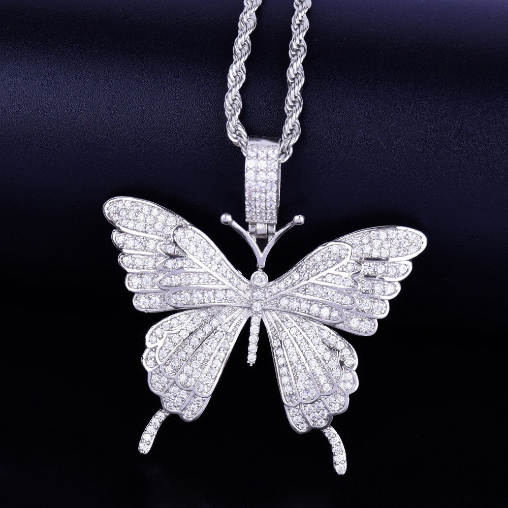 Silver Micro Pave Beautiful Butterfly Chain Necklace 