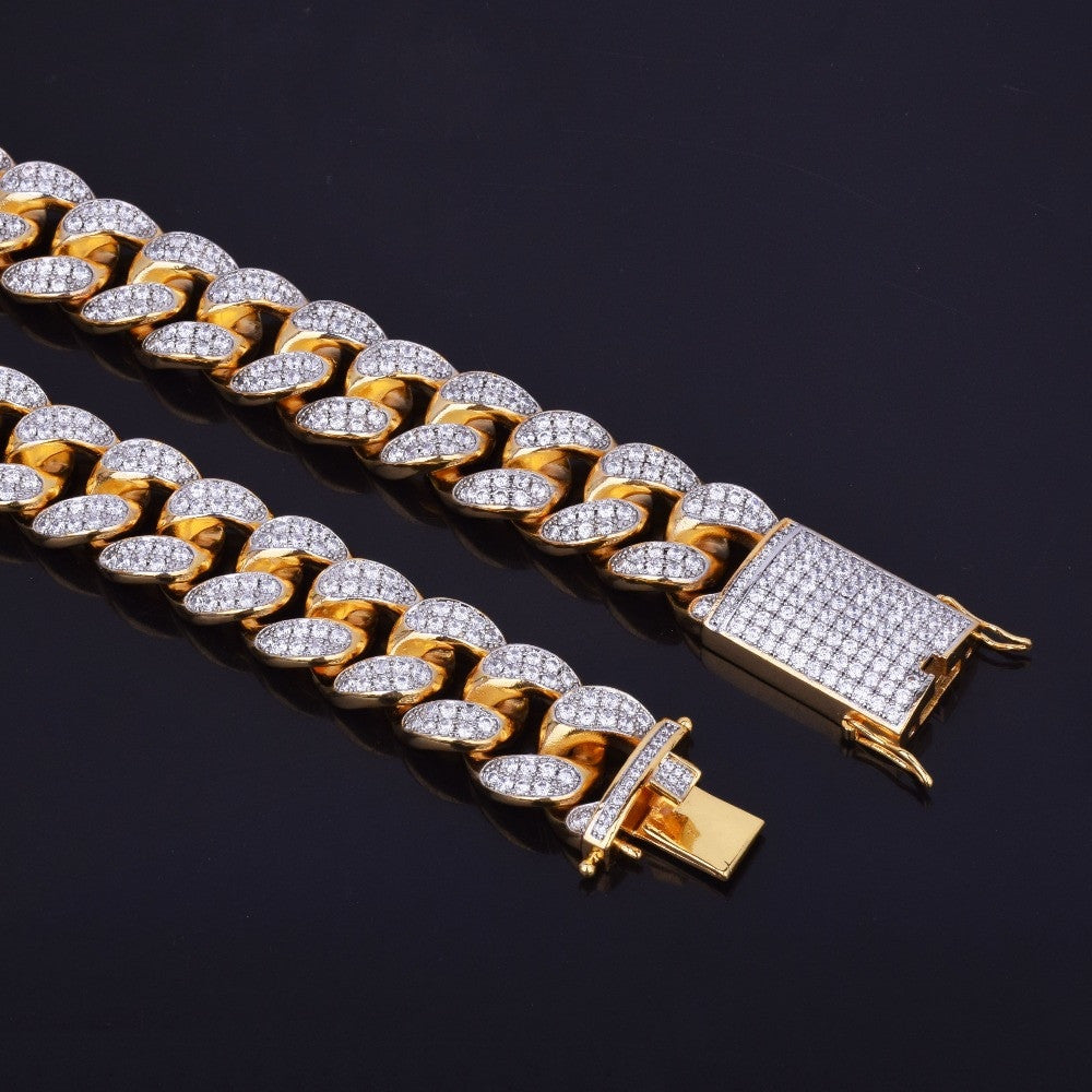 24k Gold .925 Silver Rose Gold 20mm Heavy Flooded Ice Cuban Link Chain Necklace