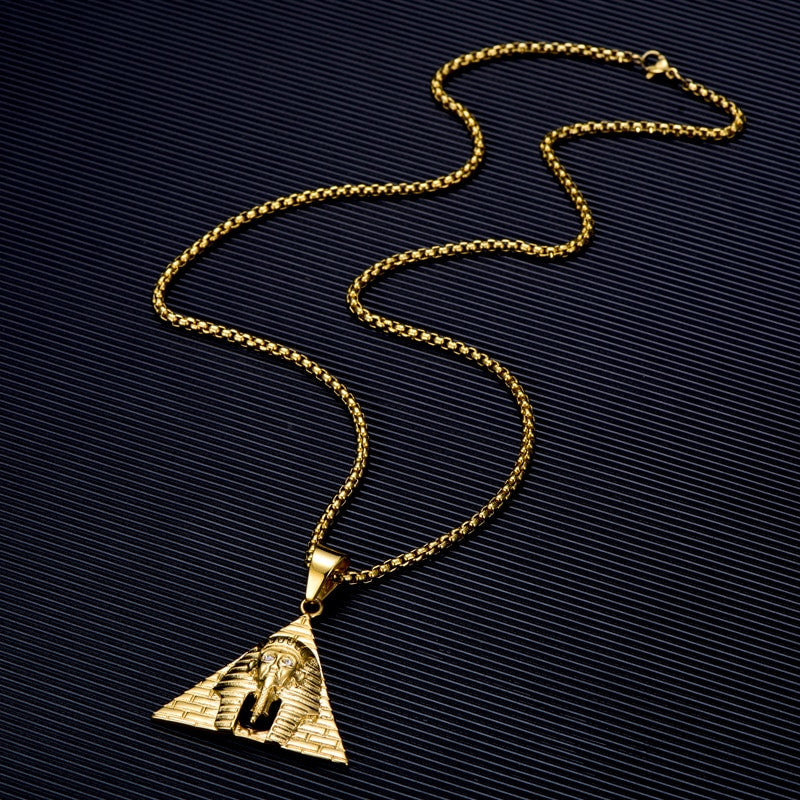 14k Gold over Stainless Steel African Pharaoh Pyramid Hip Hop Pendant